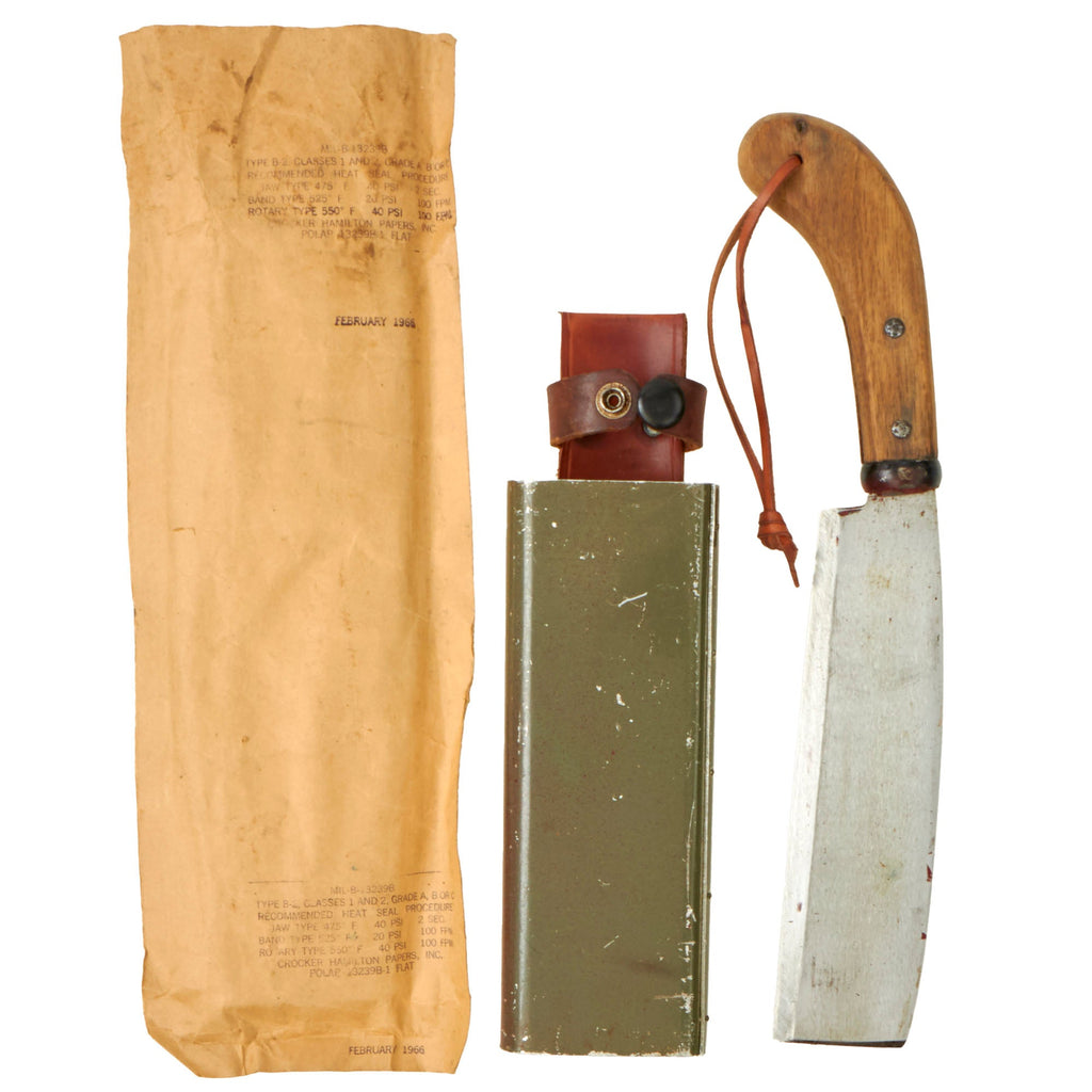 Original U.S. Vietnam War Special Forces Counter Insurgency Support Officer 1st Pattern Bolo Machete With 1966 Dated Packaging - Banana Knife Original Items