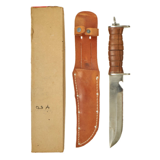 Original WWII ‘New Old Stock’ Large EG Waterman EGW Wood Grip Fighting Knife with Scabbard and Original Box Original Items