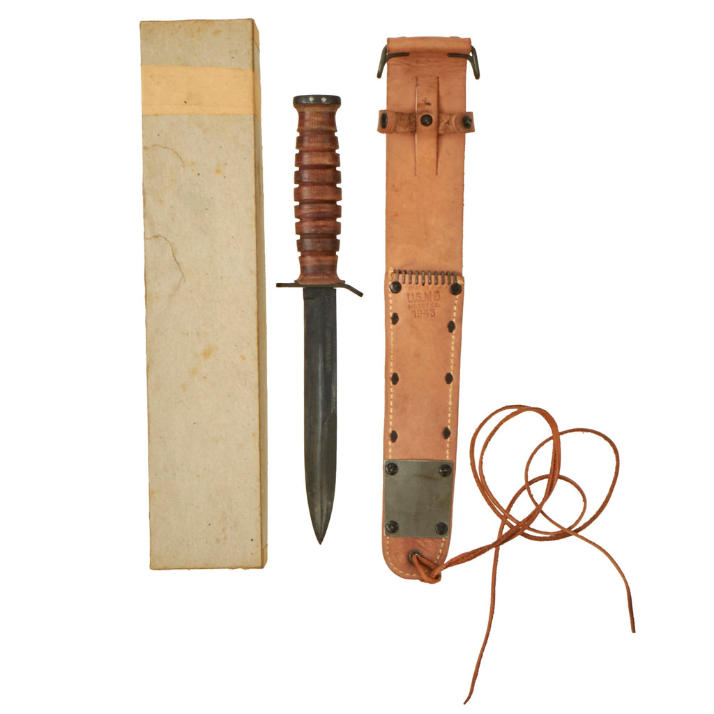 Original U.S. WWII Excellent Condition Blade Marked M3 Fighting Knife by Camillus with 1943 Dated M6 Scabbard by Moose With Original Packaging Original Items