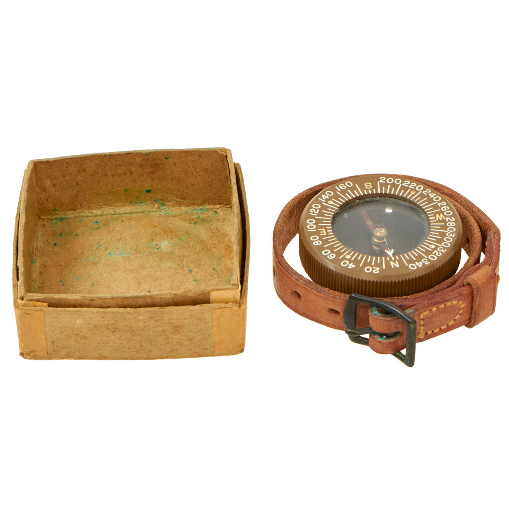 Original U.S. WWII Unissued Paratrooper Wrist Compass by Superior Magneto with Leather Wrist Band and Original Box Original Items