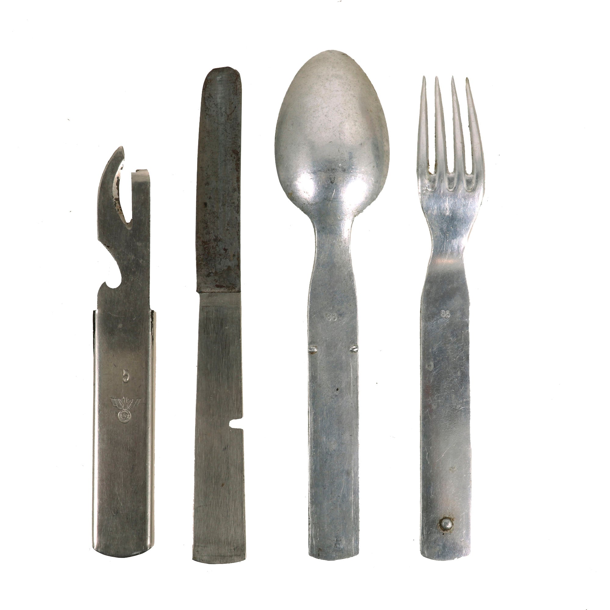 Original German WWII Mess Kit Utensil Set Mixed Set of Steel & Alumi