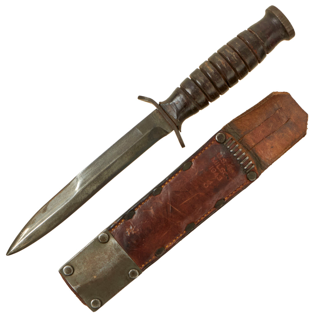 Original U.S. WWII M3 Fighting Knife by Utica with Shortened M6 Scabbard by MILSCO - Dated 1943 Original Items
