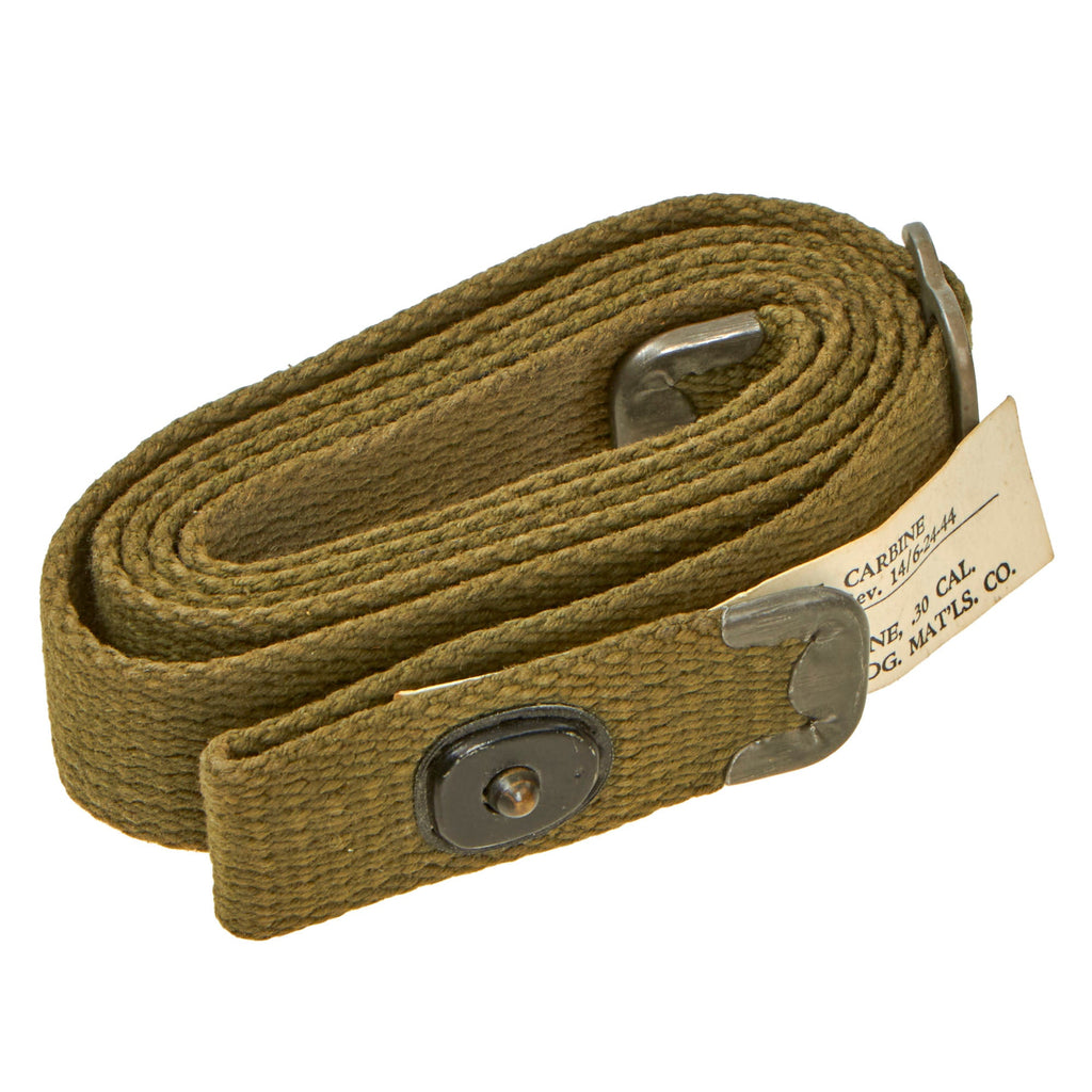 Original U.S. WWII Mint Green M1 Carbine Canvas Web Sling with Keeper & Original Issue Tag by Home & Building Materials Co Original Items