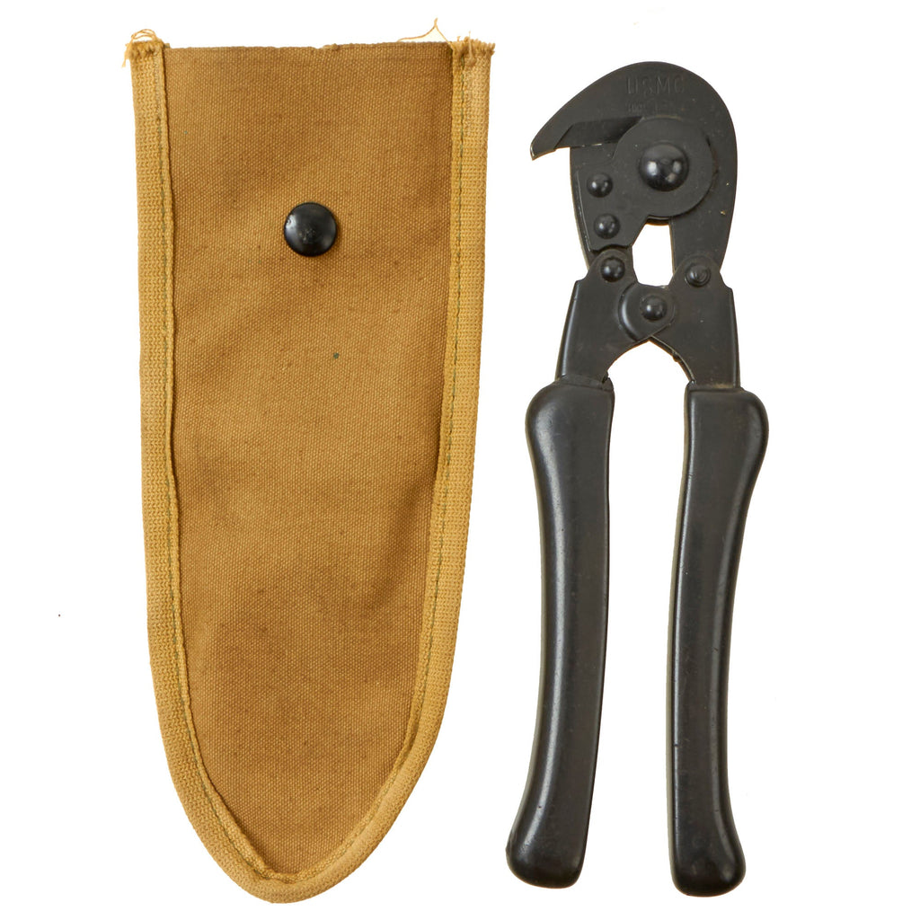Original U.S. WWII Era Marine Corps M-1938 Wire Cutters With Mint USMC Pattern Canvas Carrier With Front Button Snap Original Items
