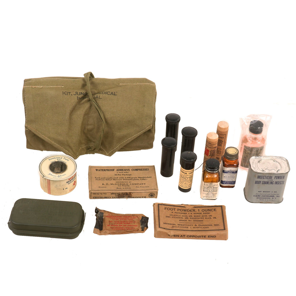 Original U.S. WWII M1 Individual Medical Jungle Kit Roll with Contents by Davis Emergency Equipment Co. Original Items