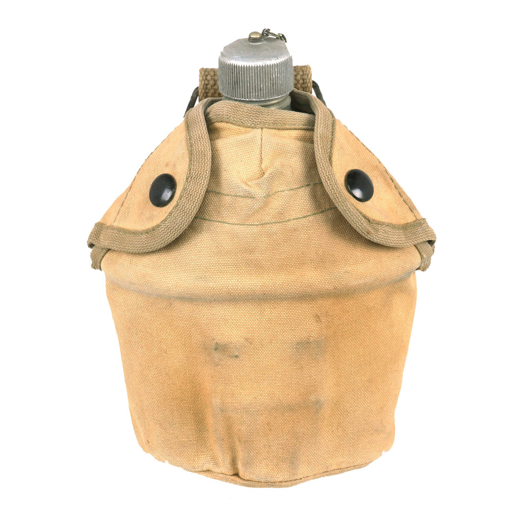Original U.S. WWII 1st Pattern USMC Canteen Cover with Durasnaps and WWI Canteen & Cup Original Items