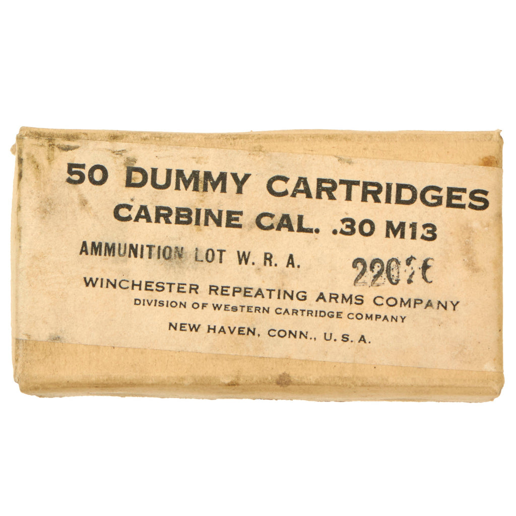 Original U.S. WWII Box of Carbine Dummy Cal. .30 M1 Carbine Ammunition by Winchester - Dated 1942 Original Items