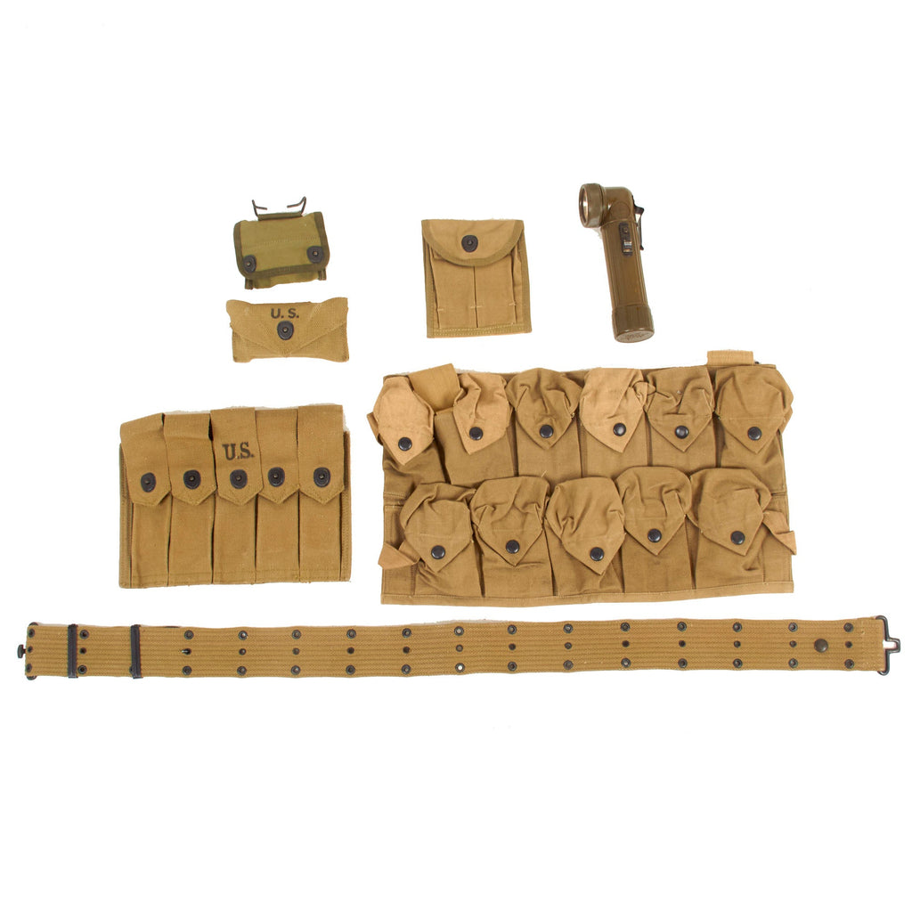 Original U.S. WWI & WWII Unissued G.I. Field Gear Lot Featuring TL-122-B Flashlight & Bandage Pouch with Carlisle Bandage - 7 Items Original Items