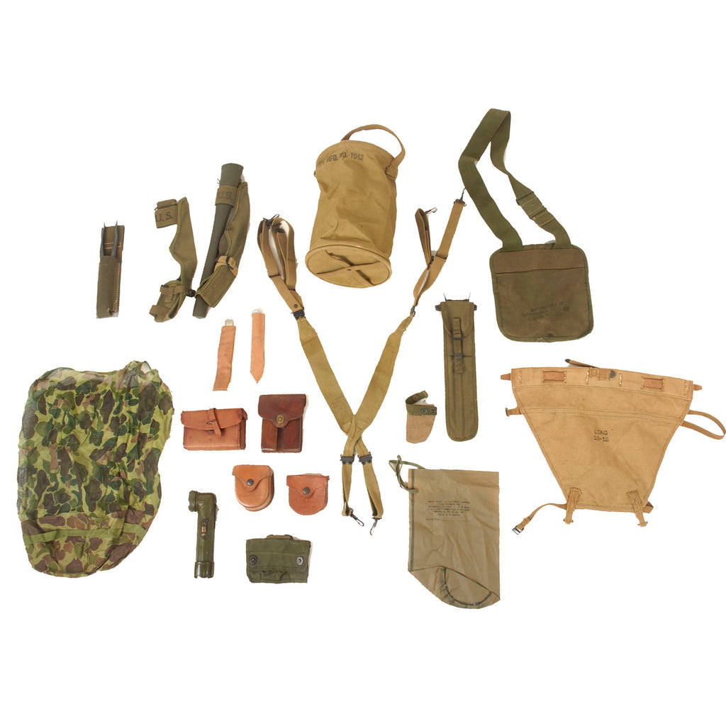Original U.S. WWII - WWI Field Gear Lot - Miscellaneous Pouches, Straps - 20+ Items Total Original Itemsa