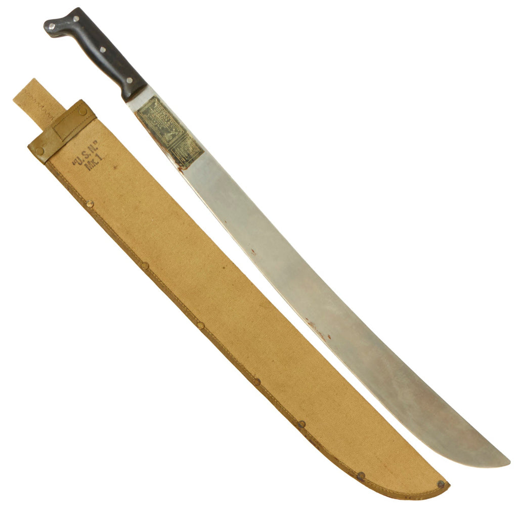 Original U.S. WWII US Navy Mk I Legitimus Collins & Co Machete Dated 1944 With Correct USN Marked Scabbard Original Items