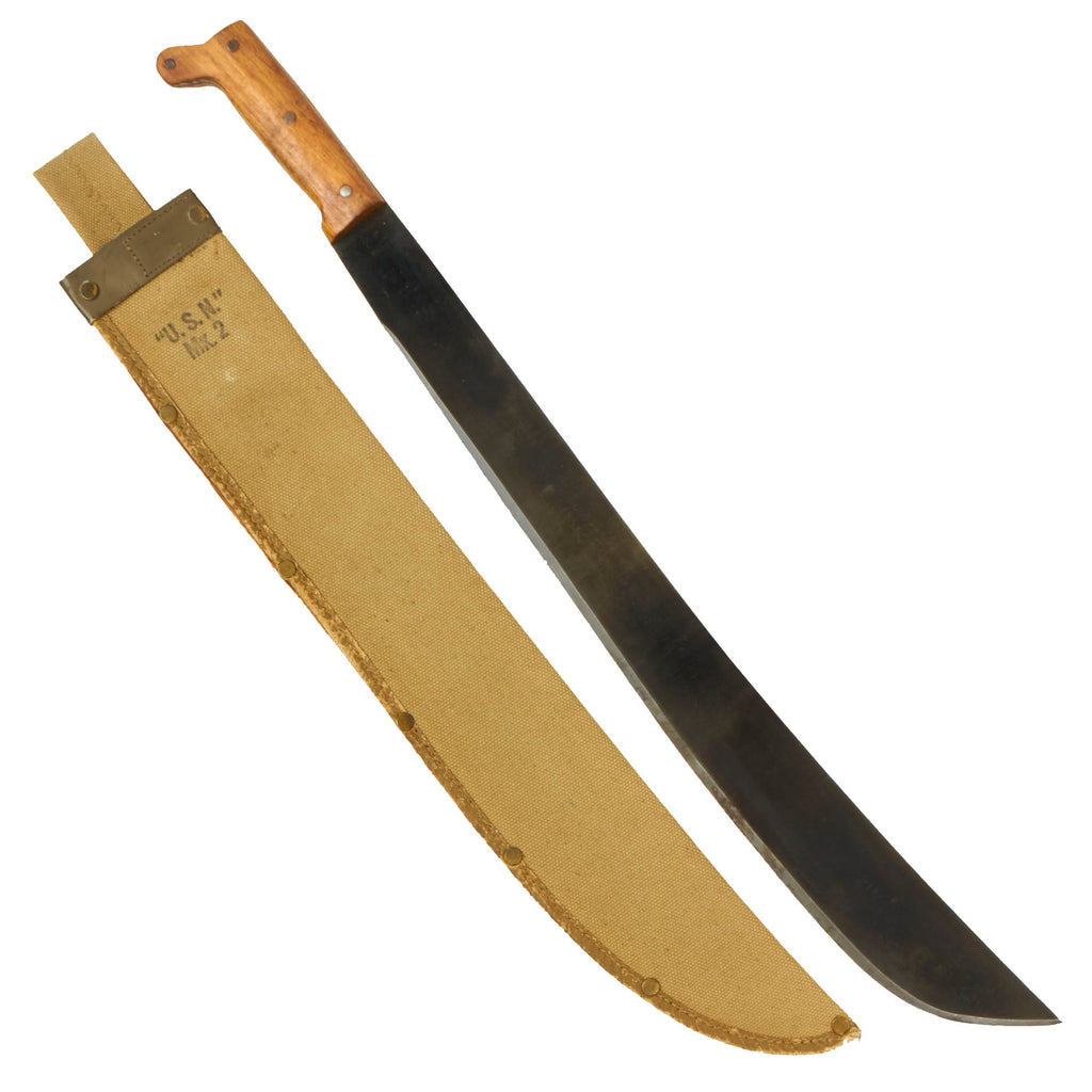 Original WWII U.S. Navy MK-2 Robeson-Shuredge Long Jungle Machete with Canvas Scabbard Original Items