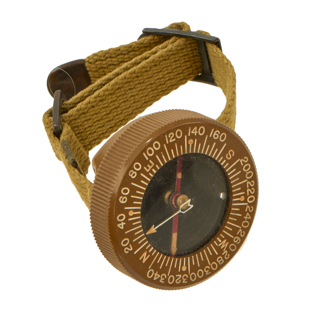 Original U.S. WWII Paratrooper Wrist Compass by Superior Magneto Corporation with Khaki Wristband Original Items