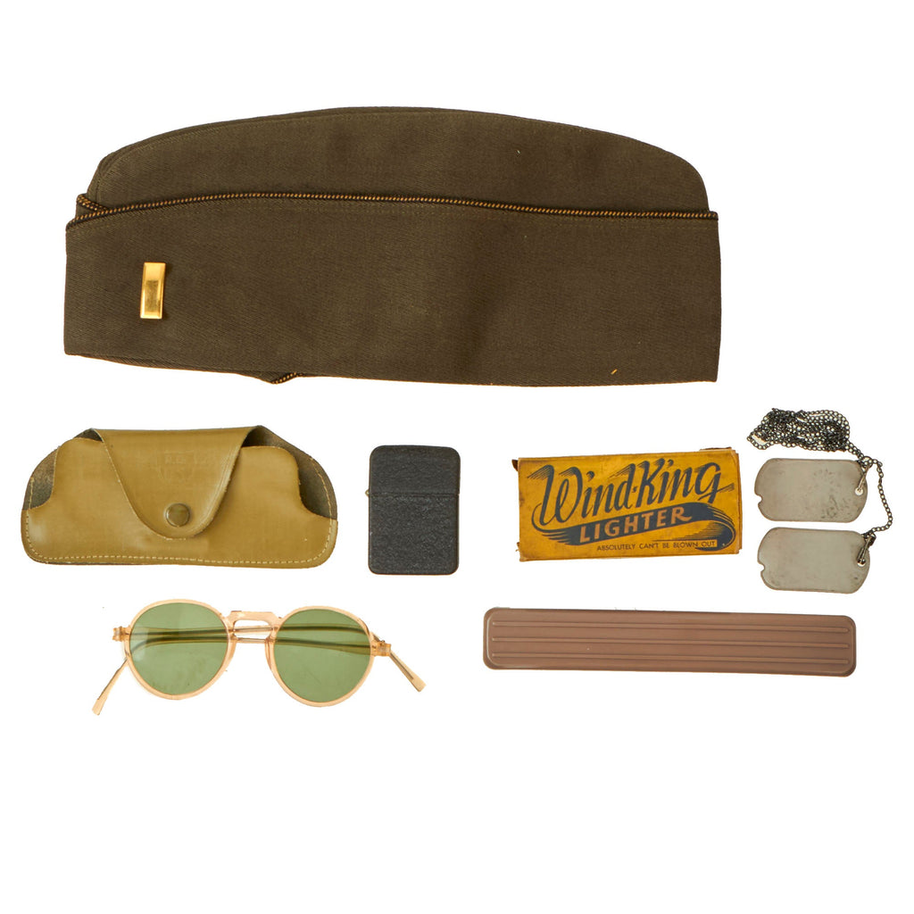 Original U.S. WWII Personal Effect Items Lot Including Waterproof Jungle Bag & Lighter Original Items