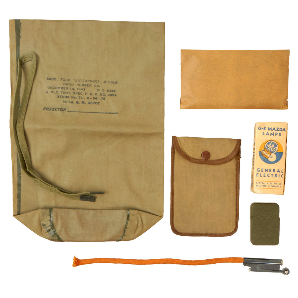 Original U.S. WWII Personal Effect Items Lot Including Waterproof Jungle Bag & Lighter Original Items