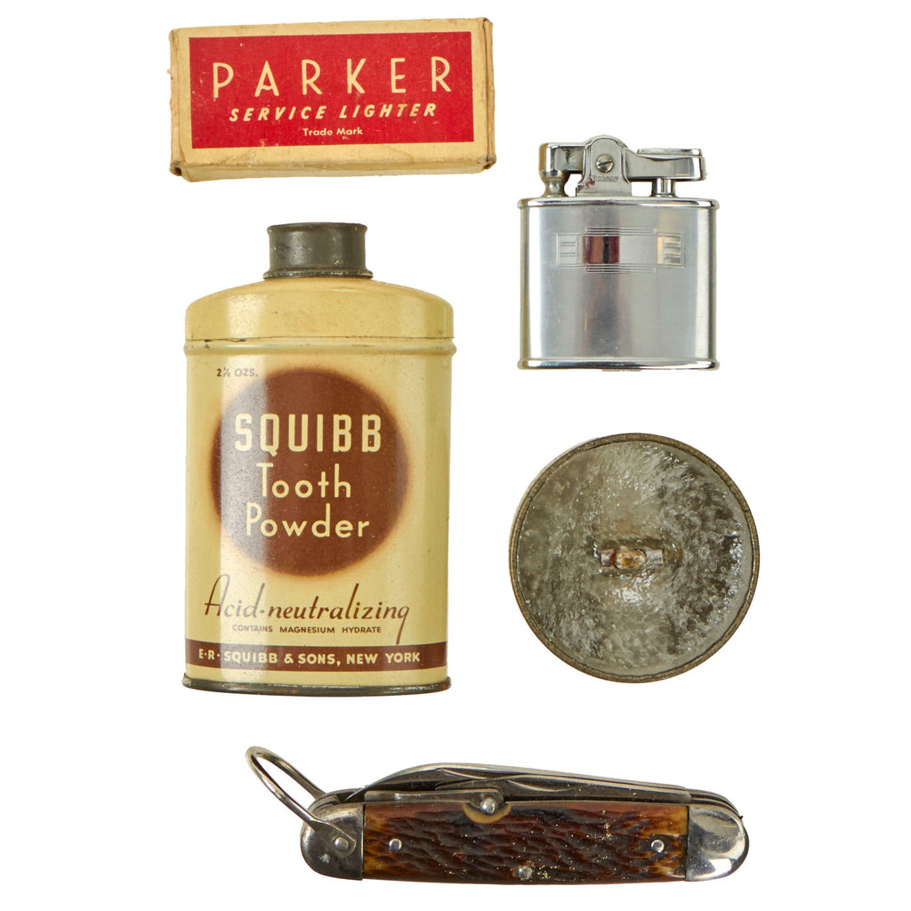 Original U.S. WWII Personal Effect Items Lot Including Pocket Knife & Tooth Powder - Lighters Original Items