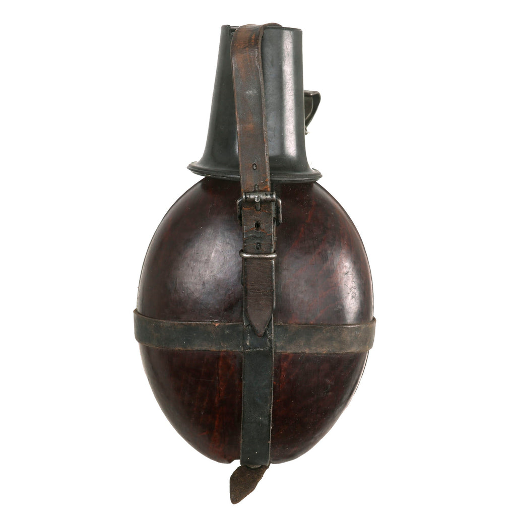 Original German WWII Afrikakorps Coconut Canteen by Ritter with Bakelite Cup and Leather Harness - dated 1940 Original Items