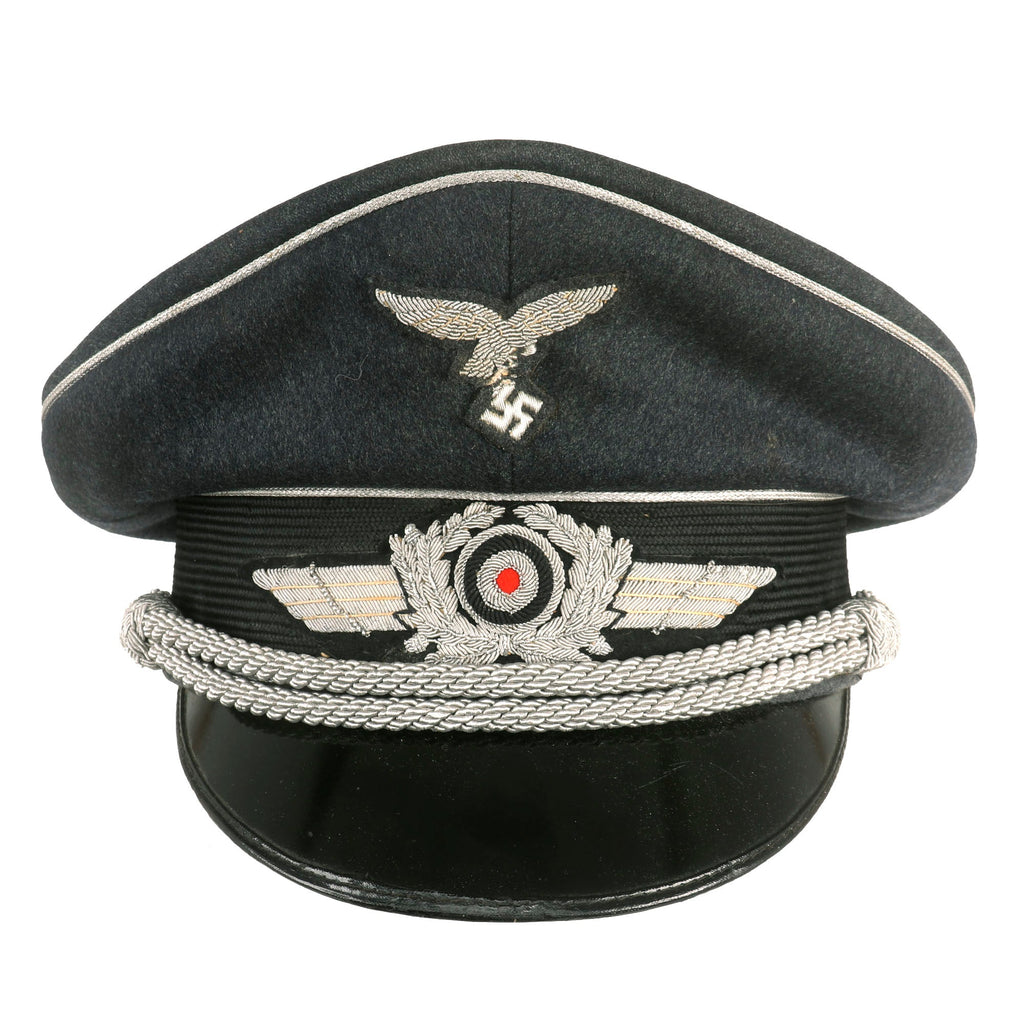 Original German WWII Luftwaffe Officer Schirmmütze Visor Crush Cap by C. Louis Weber with Bullion Insignia Original Items
