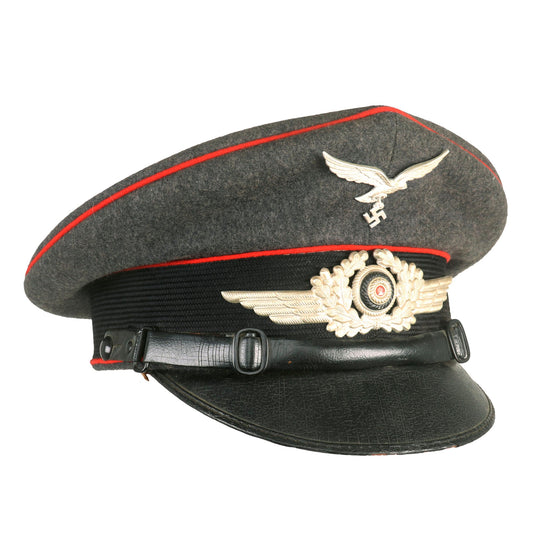 Original German WWII Named Luftwaffe Flakkorps Unit Marked EM/NCO Visor Crush Cap by EREL in size 57 ½ - dated 1937 Original Items