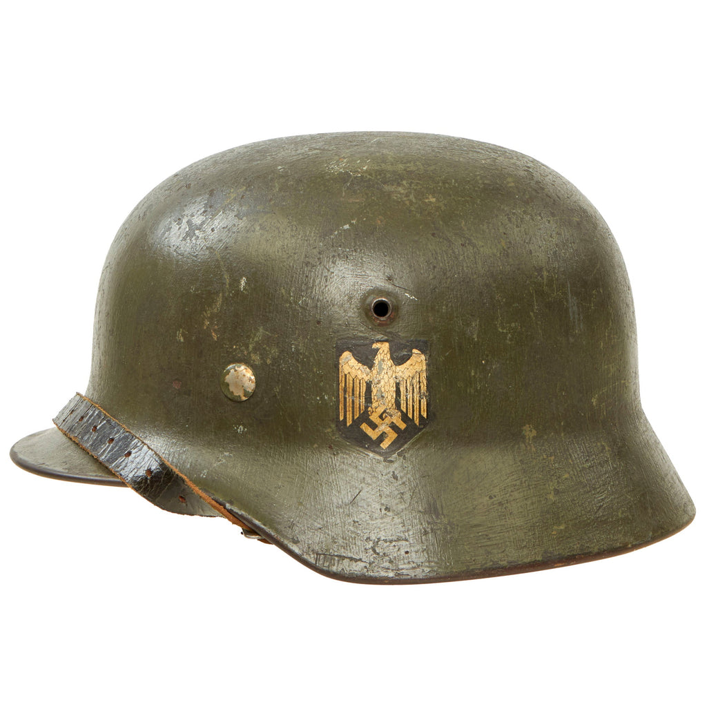 Original German WWII Army Heer M35 Double Decal Helmet with 1939 Dated 57cm Liner & Chinstrap - Stamped Q64 Original Items