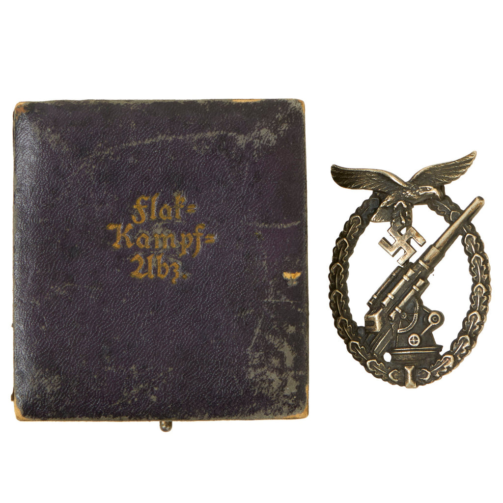 Original Rare German WWII Cased Heer Army Flak Anti-Aircraft Artillery Badge by C.E. Juncker of Berlin Original Items