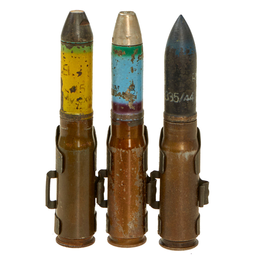 Original German WWII Set of 3 Inert 20mm MG 151 Aircraft Autocannon Rounds in Belt Links Original Items