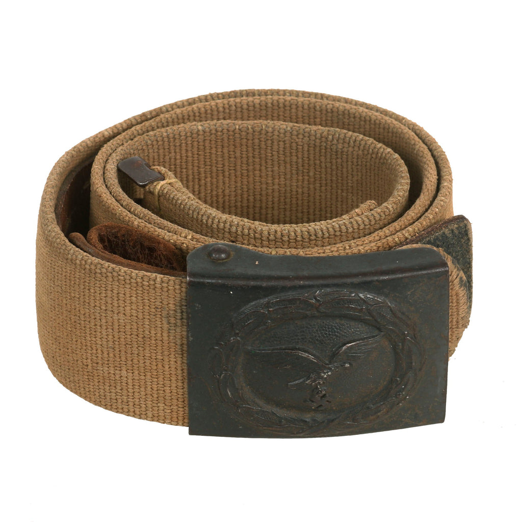 Original German WWII Rare Luftwaffe Afrikakorps DAK Web Belt with Steel Buckle by Hermann Aurich dated 1941 Original Items