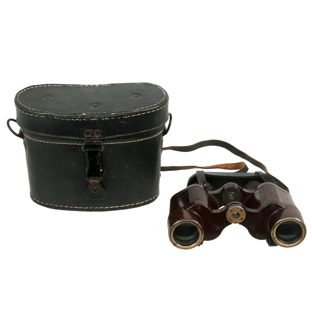 Original German WWII Rare Bakelite 6x30 Dienstglas Binoculars by Emil Busch (cxn) With Rigid Leather Case Dated 1944 Original Items
