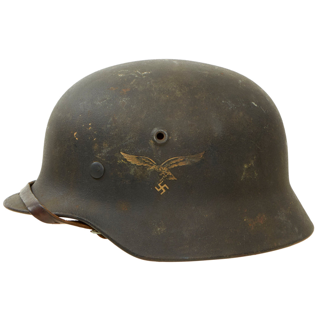 Original German WWII Single Decal Luftwaffe M40 Helmet with 1940 Dated Size 56 Liner & Chinstrap - Stamped Q64 Original Items