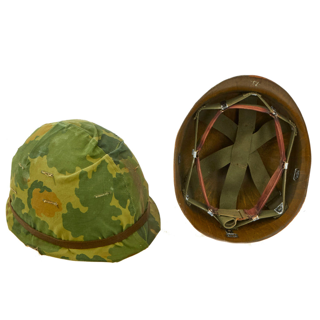 Original U.S. Vietnam War M1 Helmet with Camouflage Cover and 1980s Liner Original Items