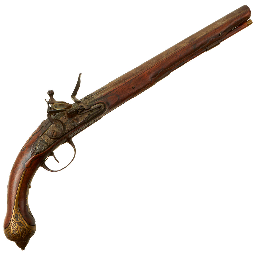 Original Central European Heavily Decorated Flintlock Trade Pistol with Embossed Brass Mountings - Circa 1830 Original Items