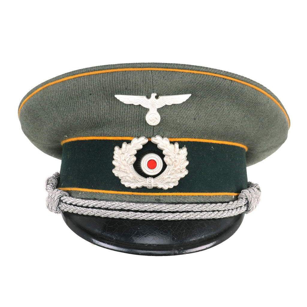 Original German WWII Named Heer Cavalry Officers Schirmmütze Visor Crush Cap with Glue Repaired Visor - size 56 ½ Original Items
