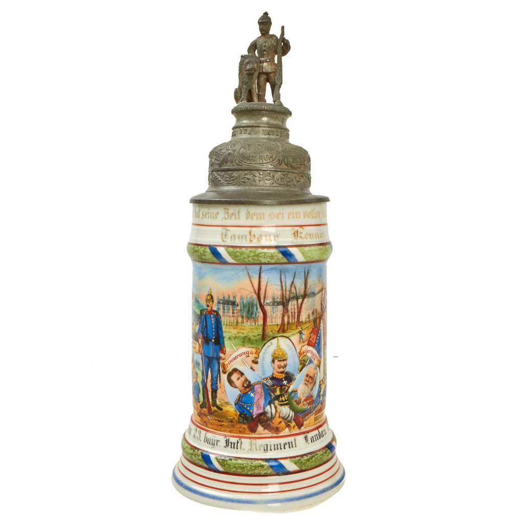 Original Imperial German WWI Era 23rd Royal Bavarian Infantry Regiment Reservist Beer Stein with Hinged Lid - Dated 1907/1909 Original Items