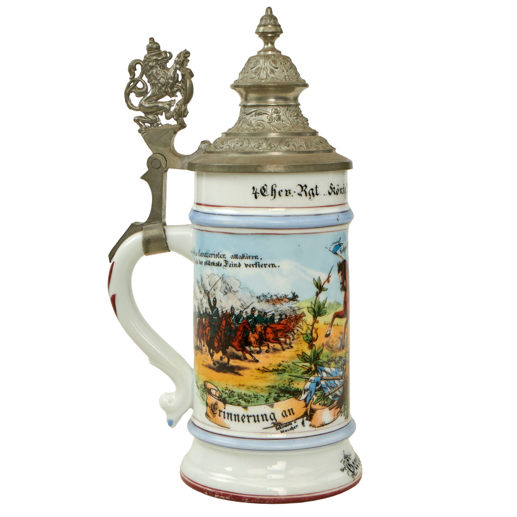 Original Imperial German WWI Era 4th Royal Bavarian Chevau-légers "King" Beer Stein with Hinged Lid - Dated 1897-1900 Original Items