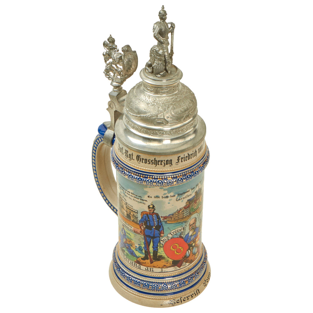 Original Imperial German WWI Era 8th Royal Bavarian Infantry Regiment Reservist Beer Stein with Hinged Lid - Dated 1906-1908 Original Items