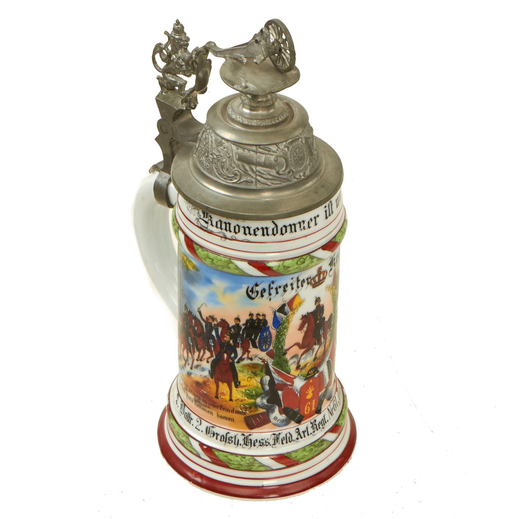 Original Imperial German WWI Era Hessian 61st (2nd Grand Ducal Hessian) Field Artillery Reservist Beer Stein with Hinged Lid - Dated 1903-1905 Original Items