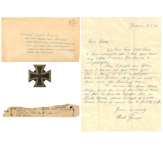 Original Rare German WWII Screw Back Iron Cross First Class 1939 Awarded to Ace Night Fighter Pilot Kurt Bonow with Signed Letter - EKI Original Items