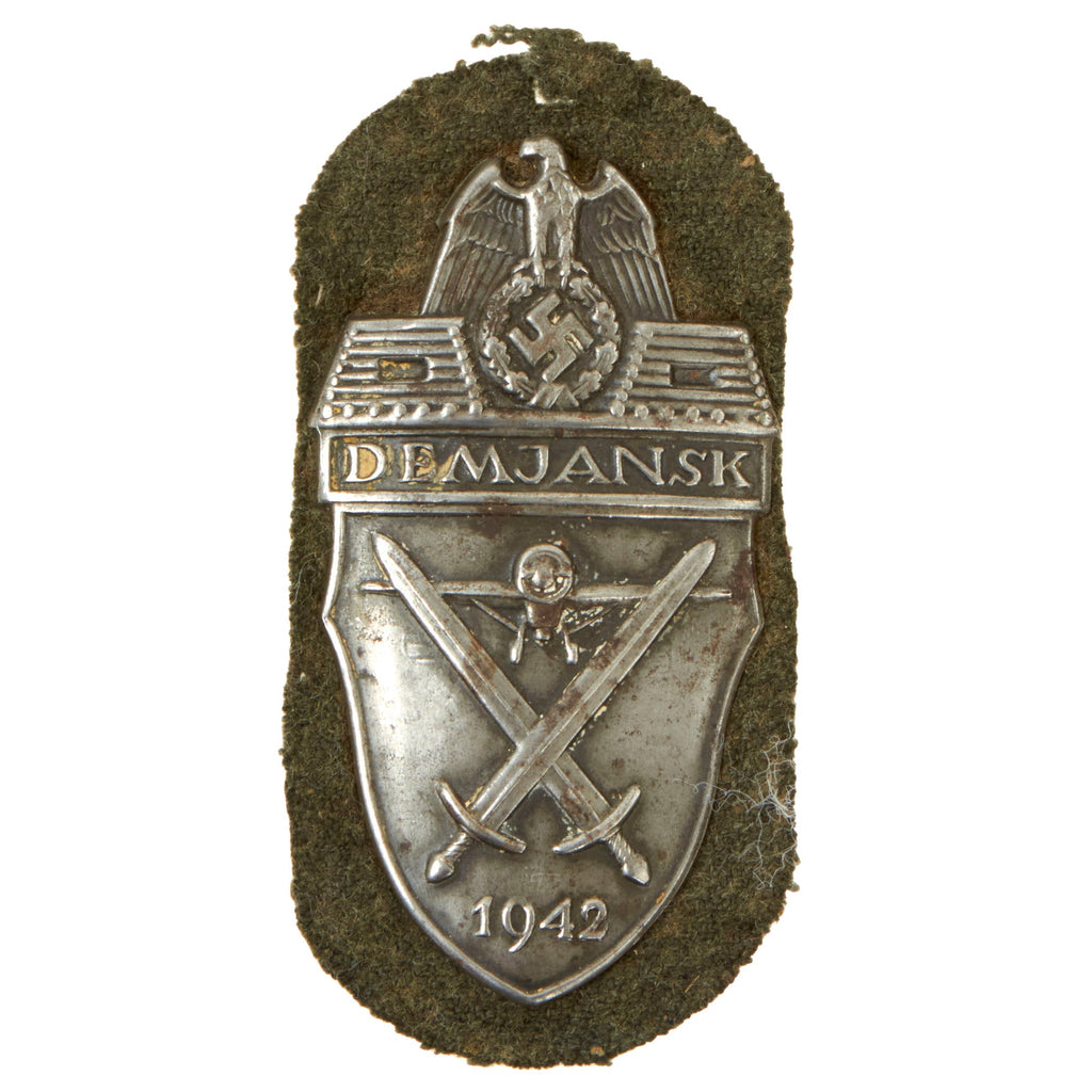 Original German WWII Heer Army Demyansk Shield Decoration with Back Plate & Fabric - "Missing Log" Variant Original Items