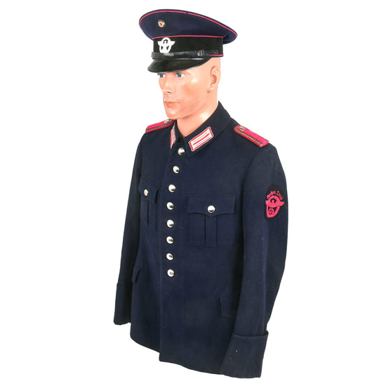 Original German WWII Feuerschutzpolizei Fire Protection Police Wachtmeister NCO's M36 Uniform Tunic and Named 57cm Visor Cap Original Items