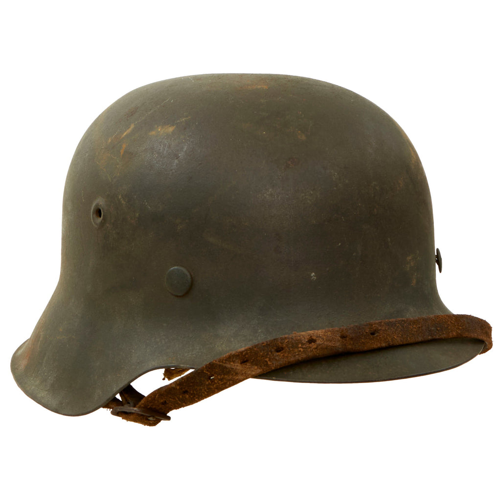 Original German WWII M42 No Decal Army Heer Helmet with 1943 Dated 56cm Liner & Chinstrap - EF64 Original Items