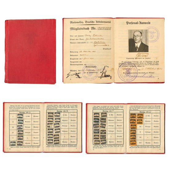 Original German Pre-WWII NSDAP Membership Book for Fritz Beine of Bochum, Germany Original Items