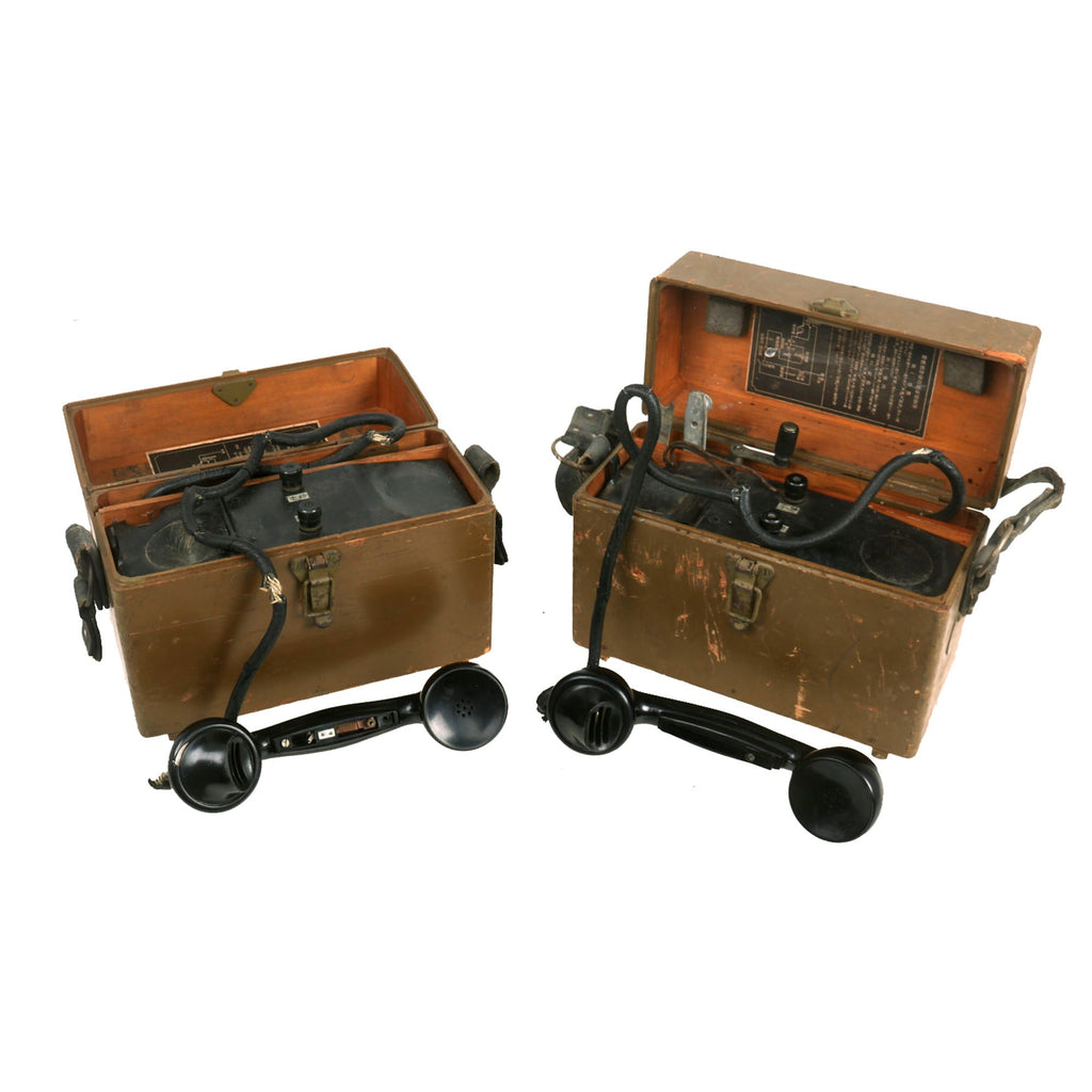 Original WWII Lot of 2 Japanese Late War Field Phones in Wooden Cases Original Items