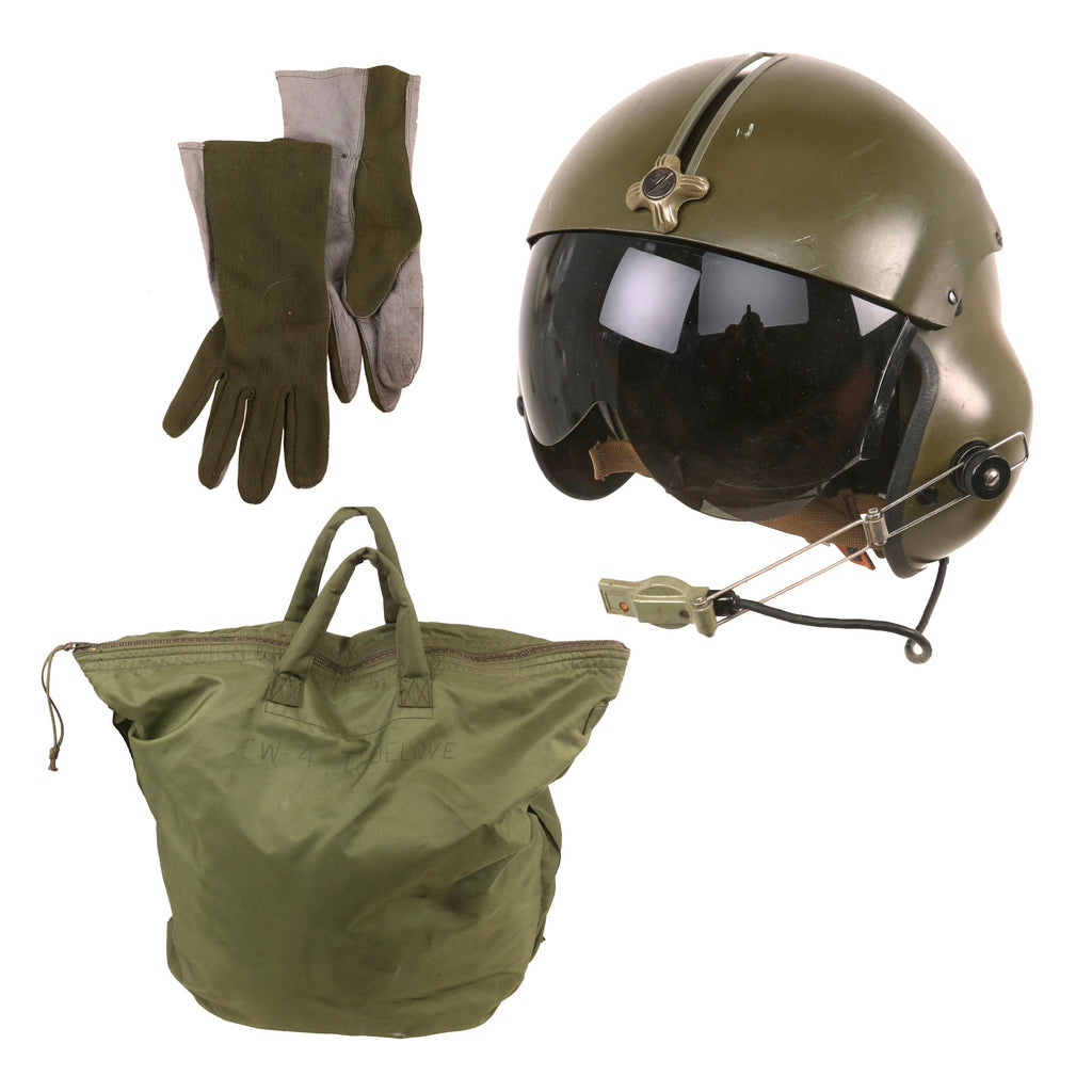 Original U.S. Vietnam War Gentex SPH-4 Helicopter Pilot Helmet with Gloves in Carrying Bag - Dated 1969 Original Items