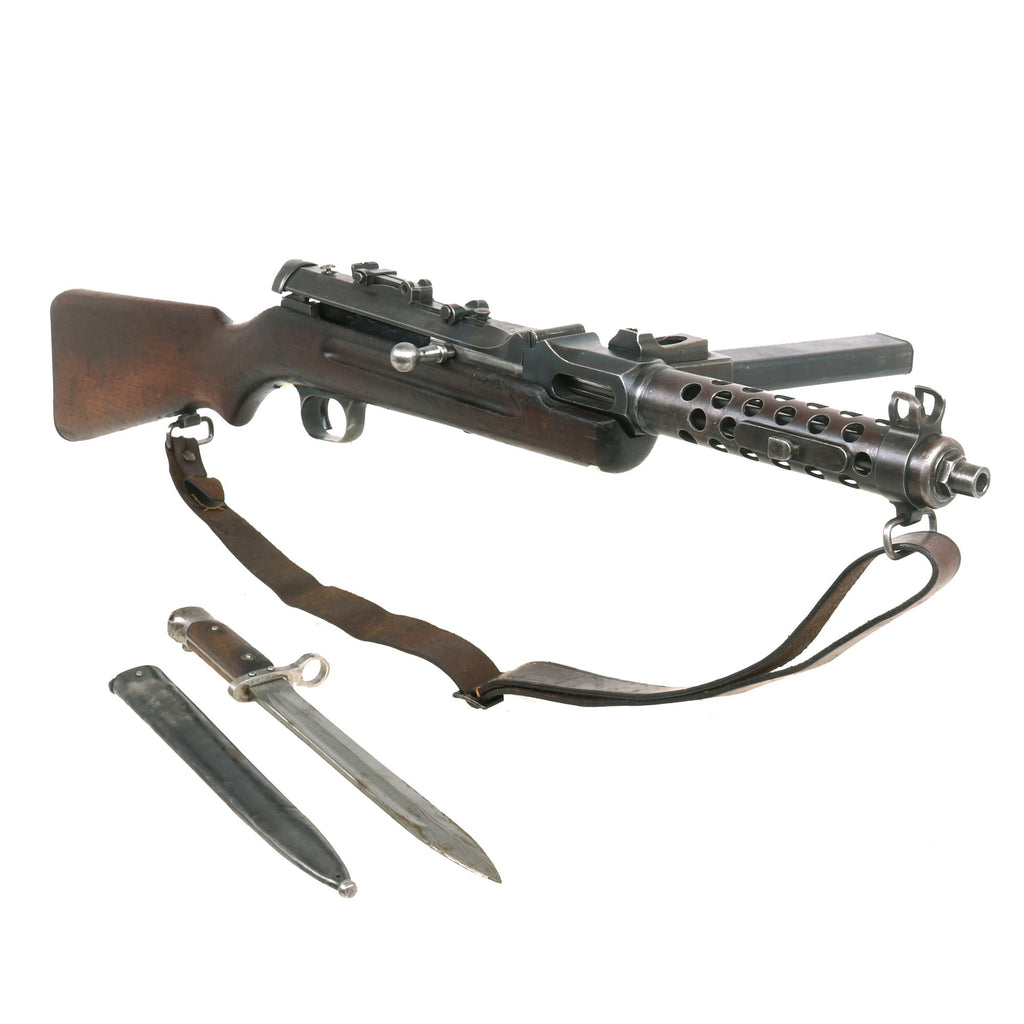 Original German WWII 1942 Dated Waffenamt Marked Portuguese Contract MP34(ö) Steyr Solothurn Display Gun with Magazine, Sling, & Bayonet Original Items