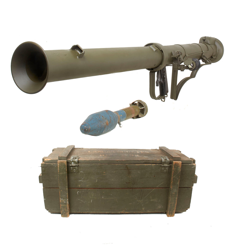 Original U.S. Deactivated M20 A1 B1 3.5 Inch Super Bazooka Rocket Launcher by Birtman Elec. Co. with Inert Rocket in Portuguese Transit Chest Original Items