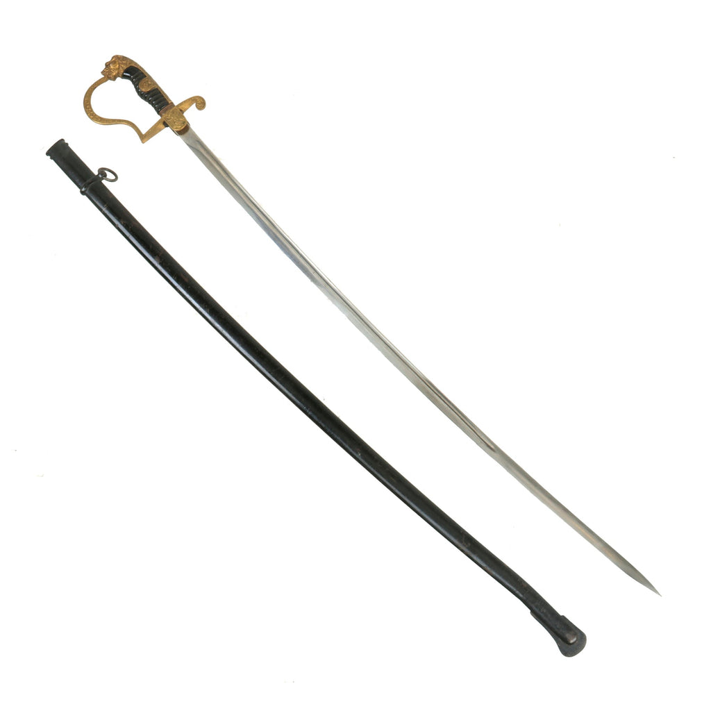 Original German WWII Army Officers Lion Head Sword by F. W. Höller of Solingen with Steel Scabbard Original Items