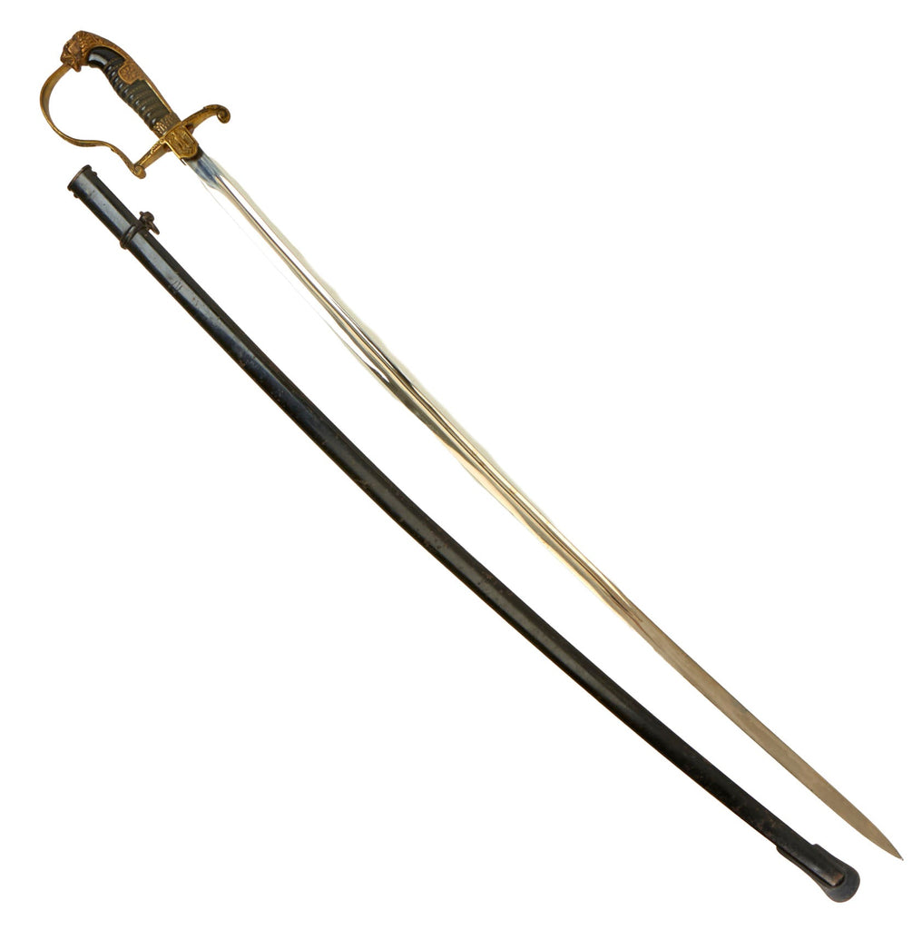 Original German WWII Army Officers Lion Head Sword by "Siegfried" E. Pack & Söhne of Solingen with Monogram & Scabbard Original Items