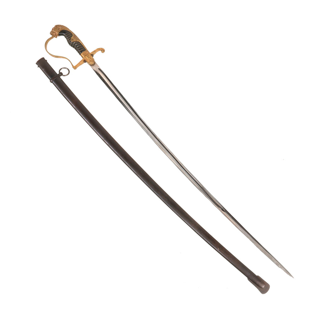 Original German WWII Heer Army Officer's Lion Head Sword by E. & F. Hörster with Blued Steel Scabbard Original Items