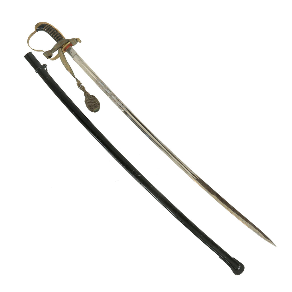Original German WWI Bavarian Infantry NCO Etched Dove’s Head Sword With Troddel and Scabbard by Clemen & Jung Original Items