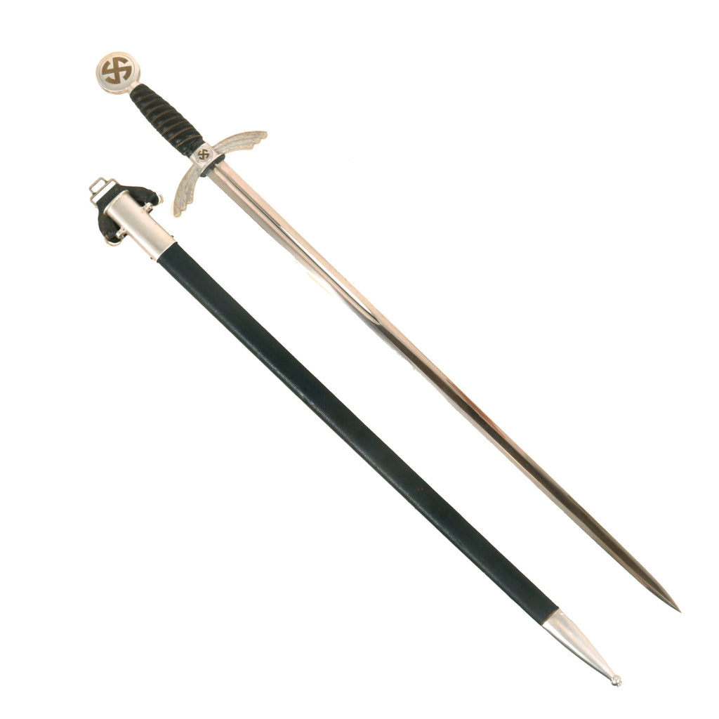 Original German WWII Aluminum Fitted Luftwaffe Officer Sword by WKC Waffenfabrik with Scabbard - Nickel Plated Blade Original Items