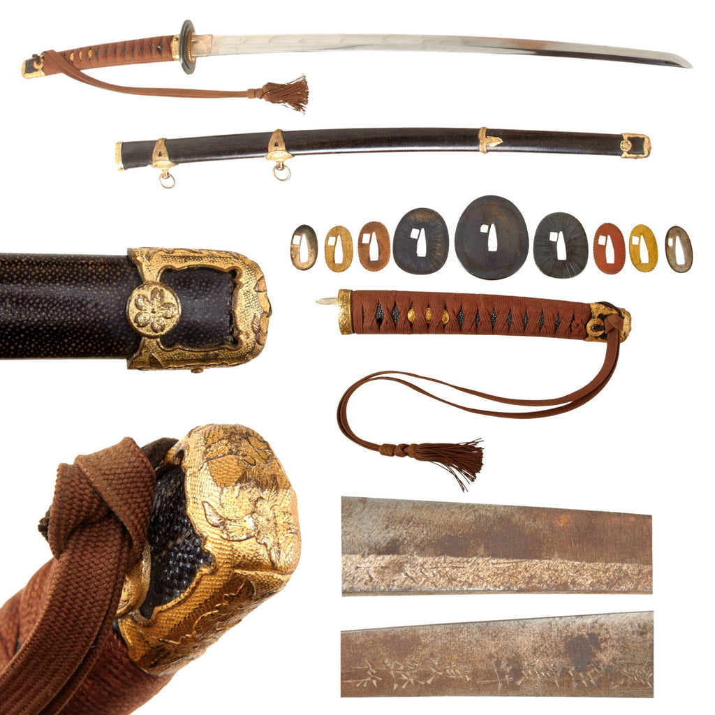 Original WWII Japanese Navy Officer P1937 Kai-Gunto Handmade Katana Sword by TAKAI SADATSUGU with Sharkskin Scabbard and Tassel - Dated 1943 Original Items